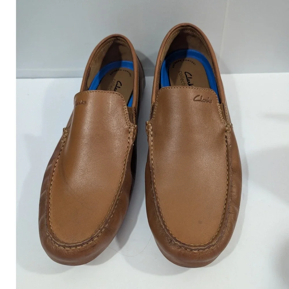 Clarks Markman Plain Tan Leather Driving Loafers Mens 12 M Slip On Shoes Work